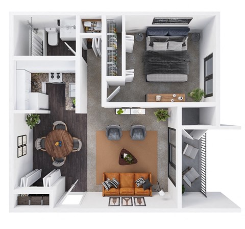 Floor plan for 1 bed, 1 bath, 647 sqft